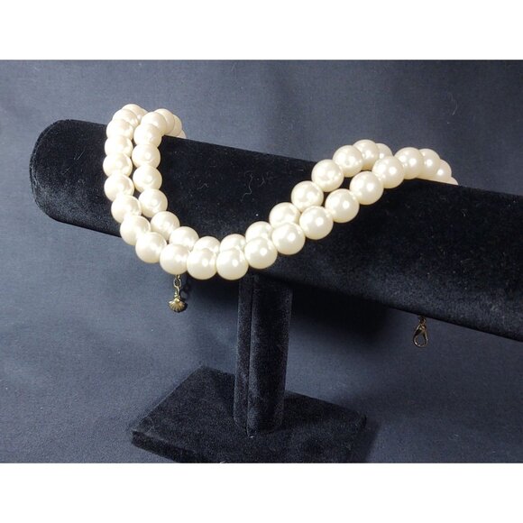 Double Strand Faux Pearl Necklace w/Gold Tone Metal Chain and Clasp, 17 inches - Picture 3 of 8